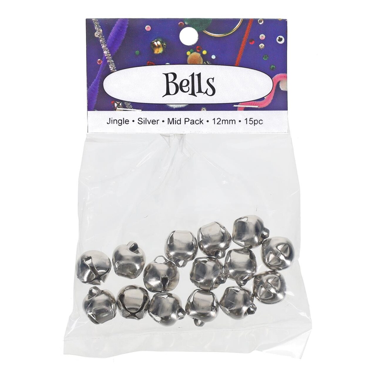 PA Essentials Jingle Bell Mid Pack – 12mm, 15pc, Silver, Small Bells For Crafts, Holiday Decorations, Sewing, Scrapbooking and Christmas Crafts, Jingle Bells For Crafting